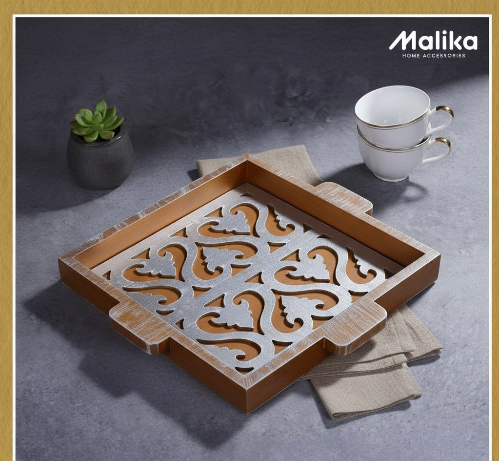 Arabesque Distressed Wooden Tray
