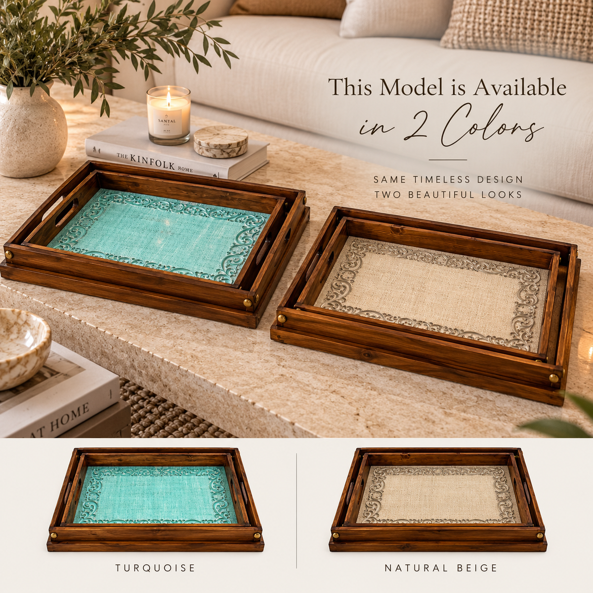 Heritage Rectangular Carved Wooden Trays