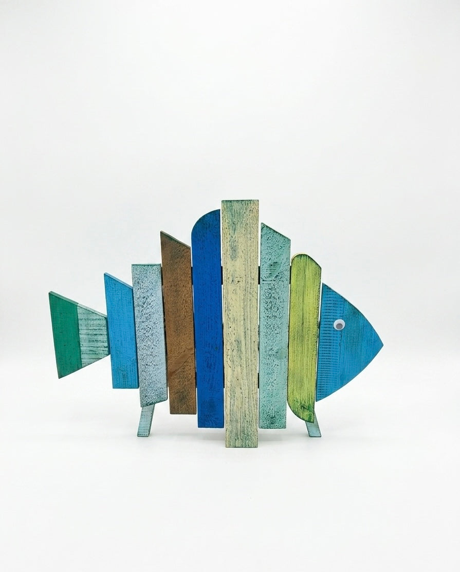Handcrafted Wooden Fish Beach Towel Holder Basket