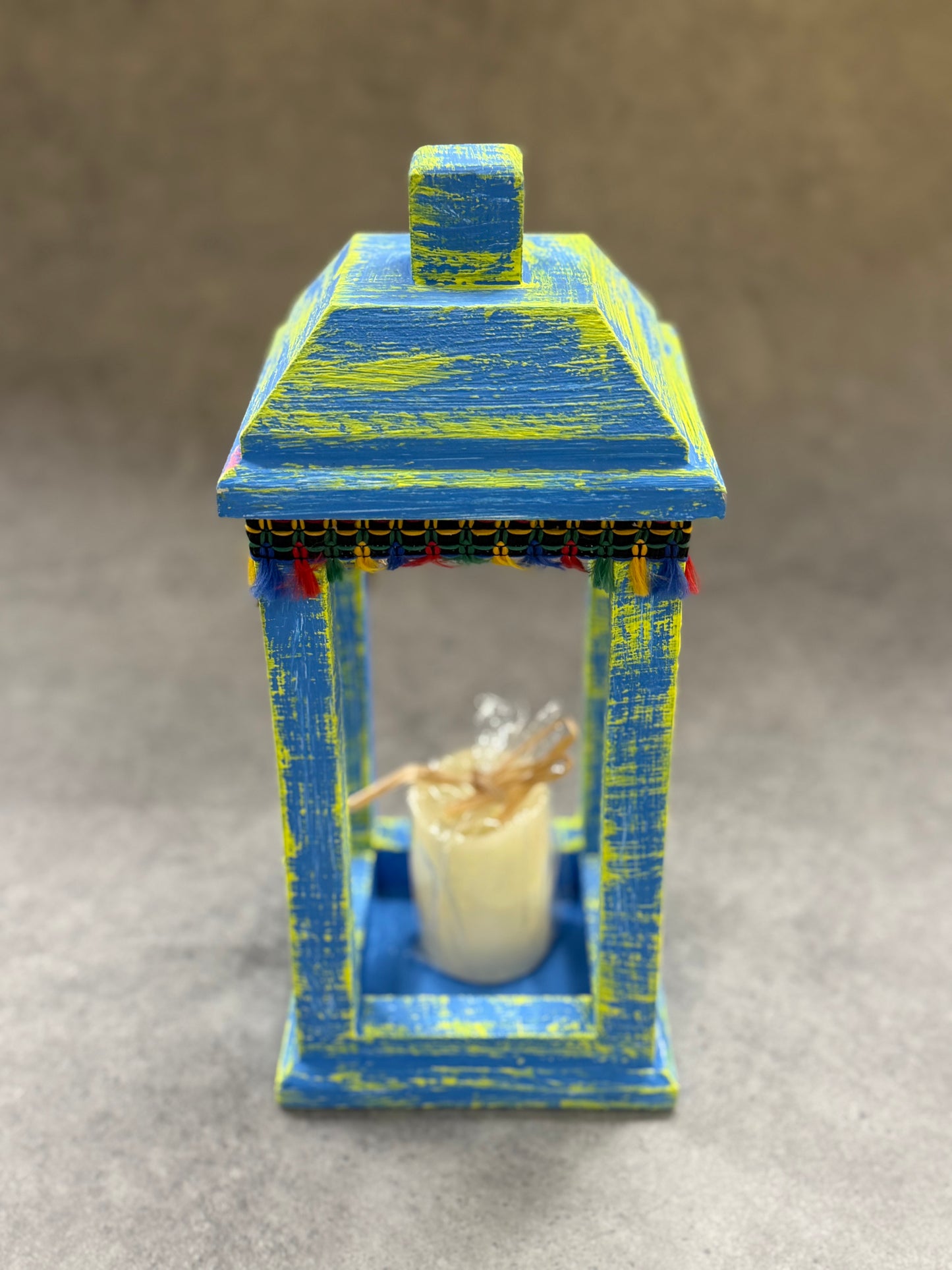 Joyful Heritage Lantern – Distressed  Wood Decor with Colorful Trim