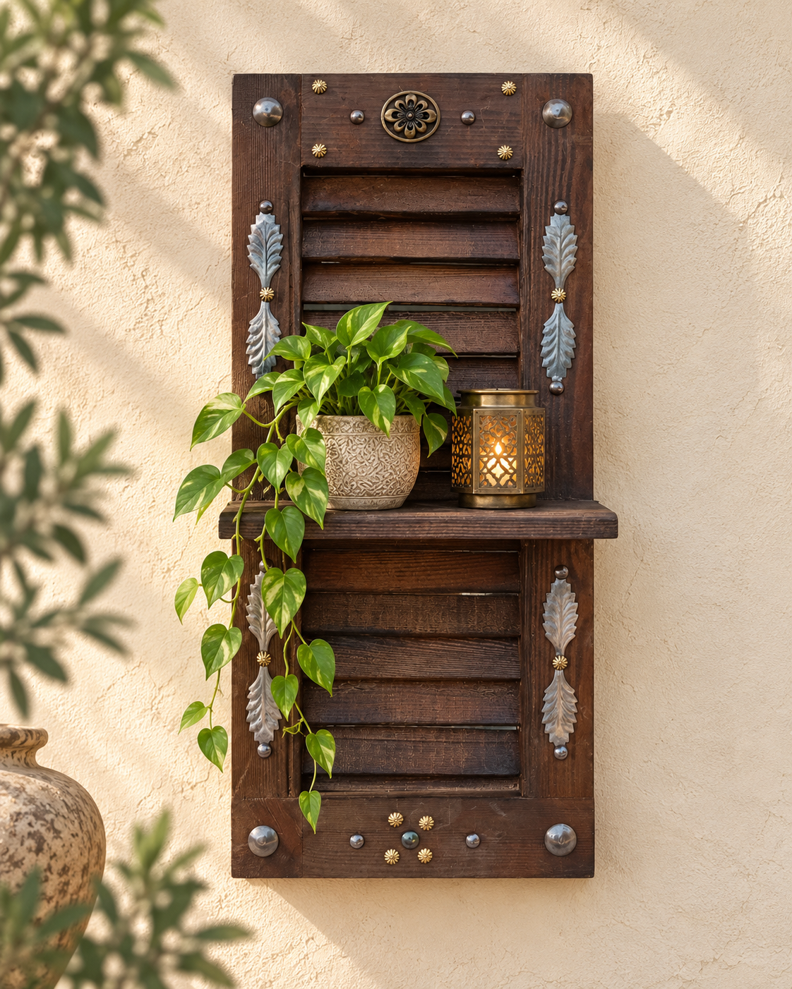 Handcrafted Rustic Wooden Shutter Wall Shelf