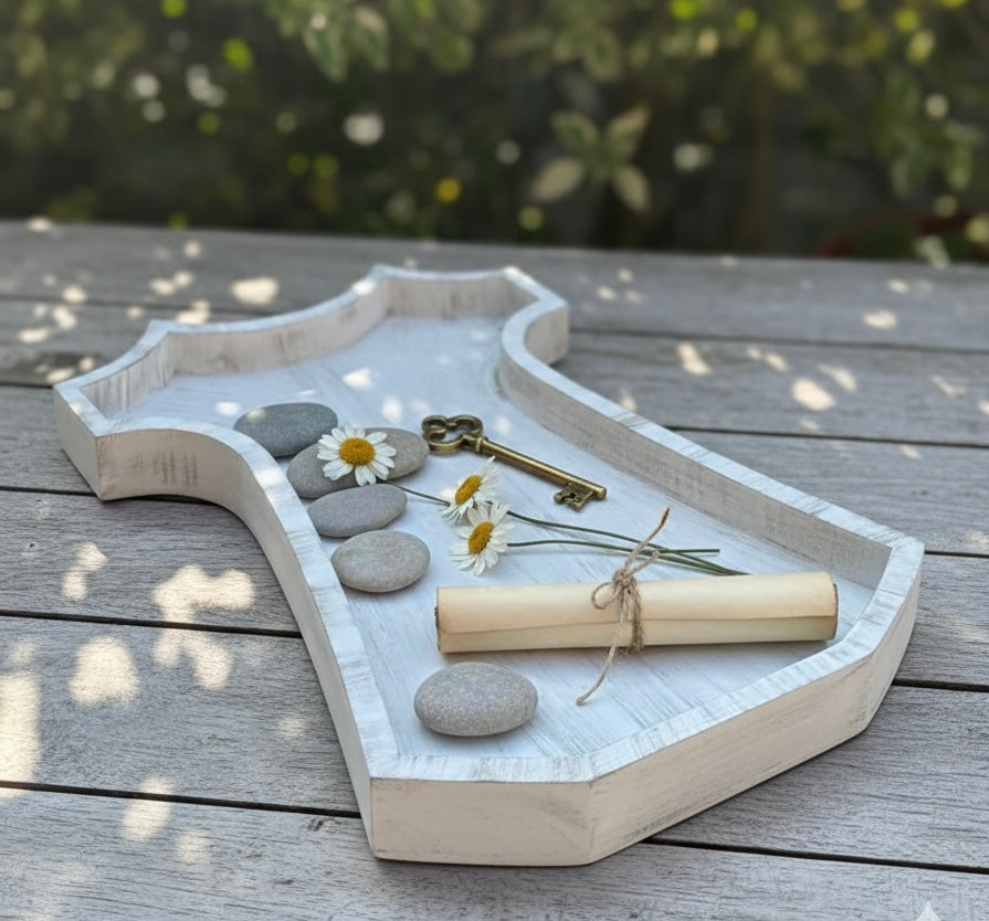 Vintage Handcrafted Shabby Chic Wooden Display Tray