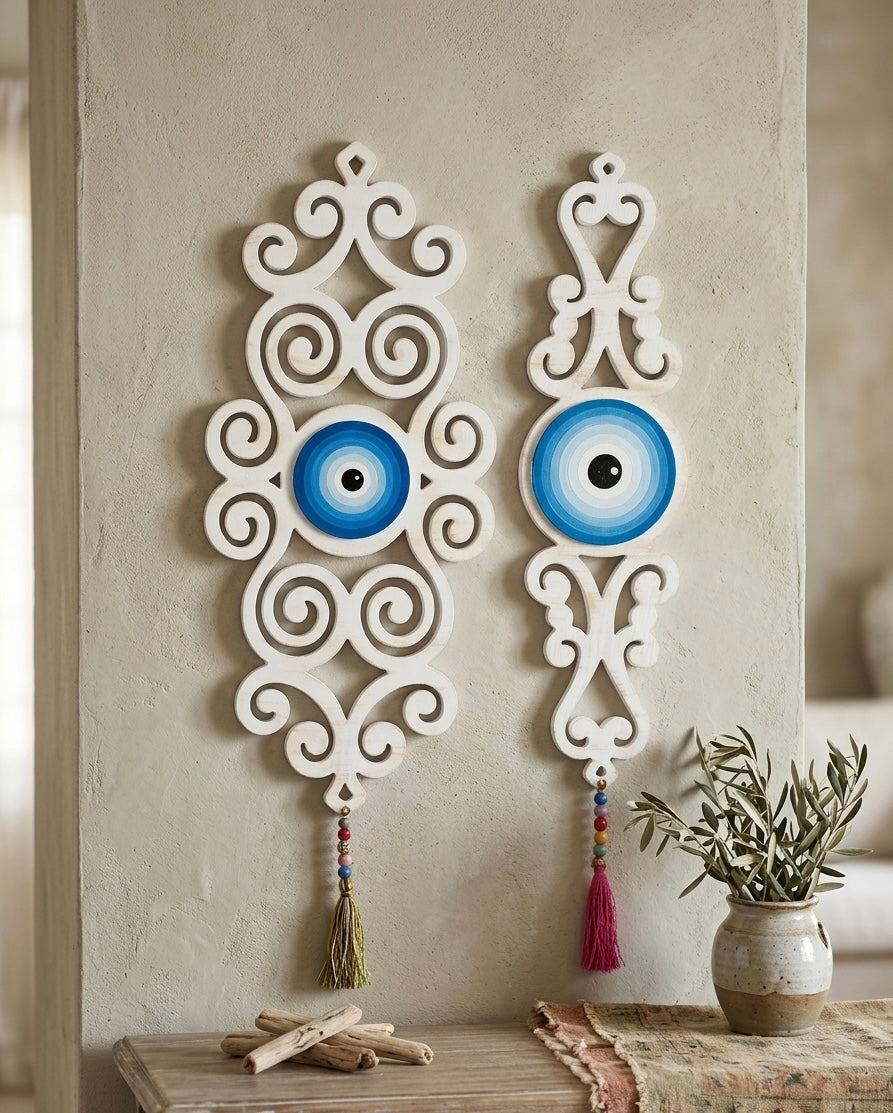 Vintage-Style Carved Wood Evil Eye Protector Wall Decor