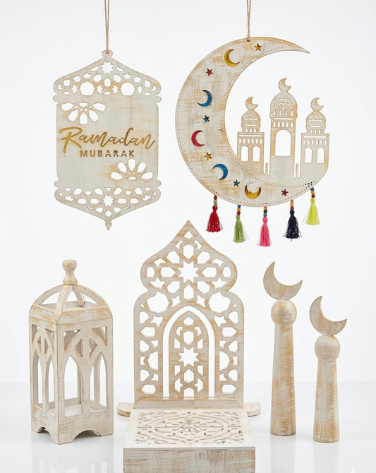Ramadan Mubarak Distressed Wood Decor Set – 6-Piece Collection