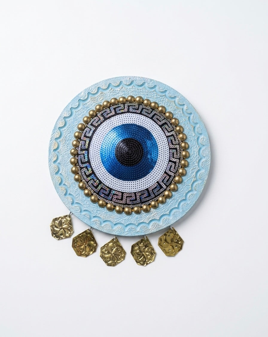 Handcrafted Evil Eye Wall Hanging with Dangling Coins (30 cm)