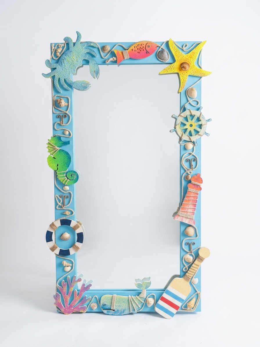 Handcrafted Nautical Wooden Wall Mirror (130 x 70 cm) — Coastal Beach House Decor
