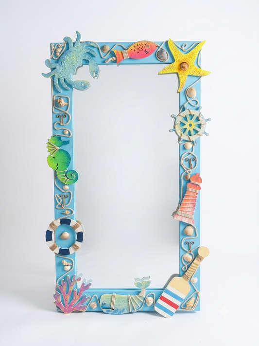 Handcrafted Nautical Wooden Wall Mirror (130 x 70 cm) — Coastal Beach House Decor