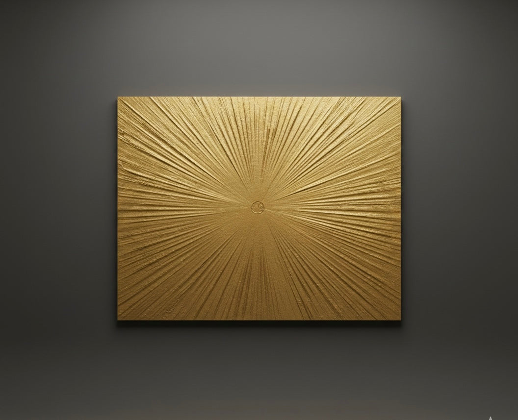 Golden Sunburst Textured Wall Art