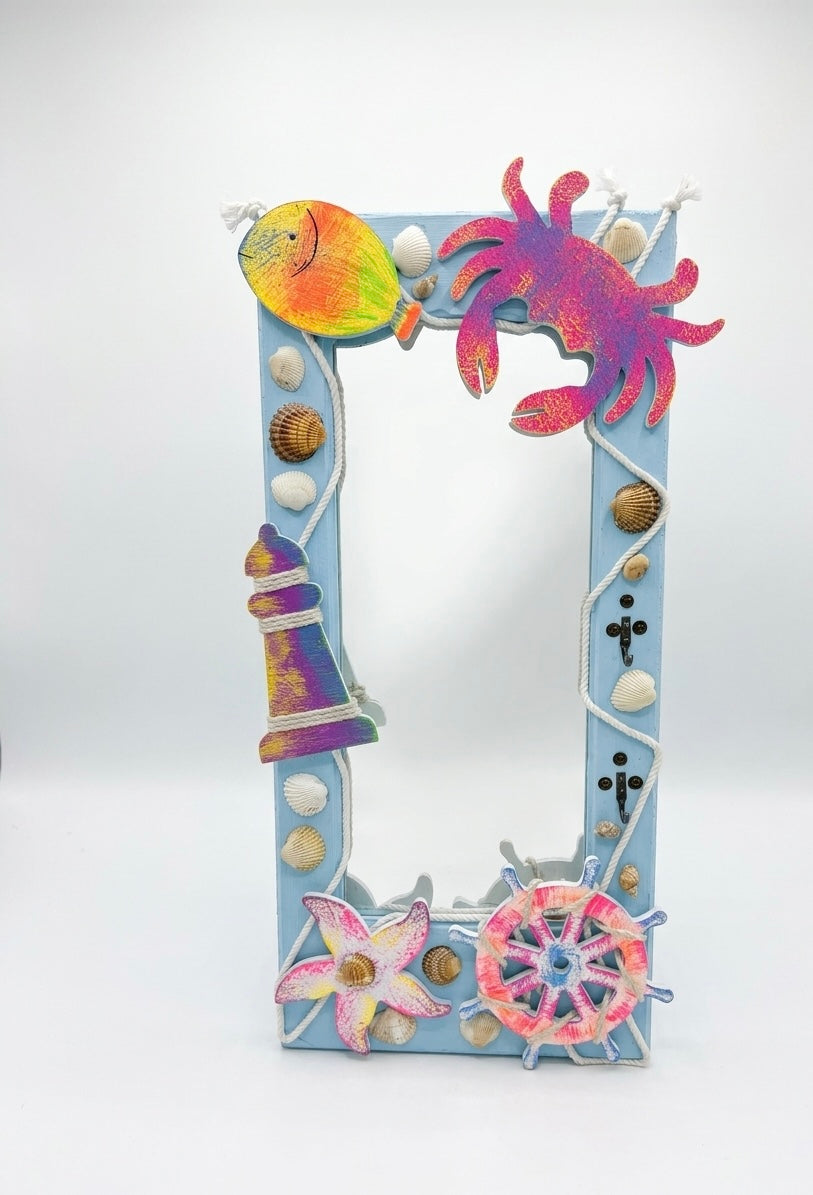 Coastal Breeze Nautical Mirror with Sea-Life Accents (70x35 cm)