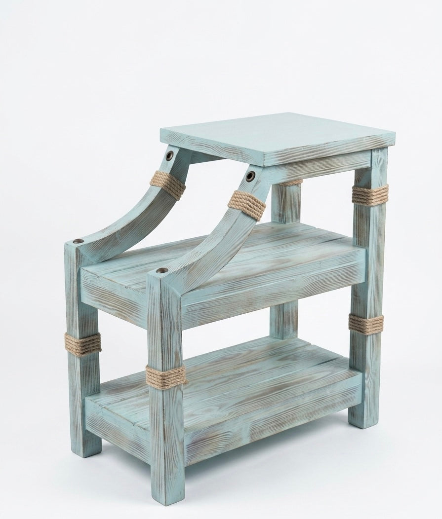 Rustic Nautical Blue Wooden Side Table