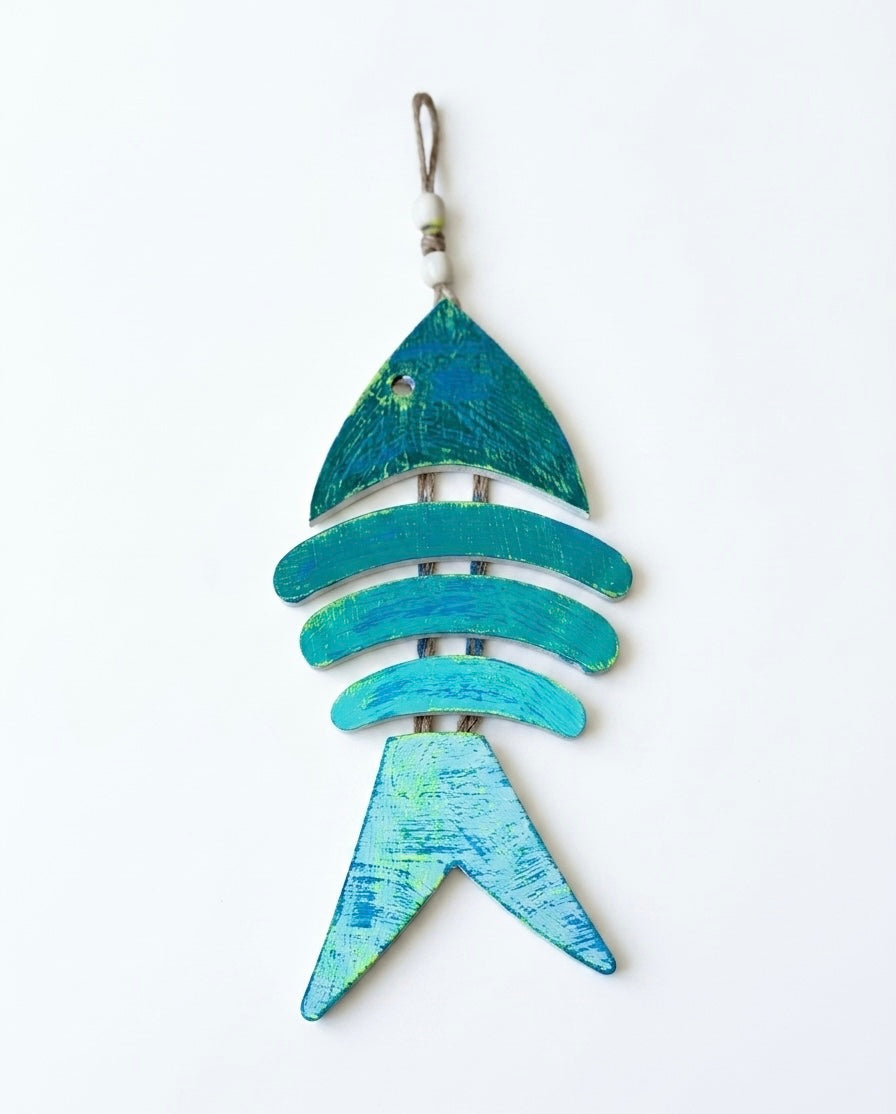 Nautical Hand-Painted Wood Fish Wall Hanging