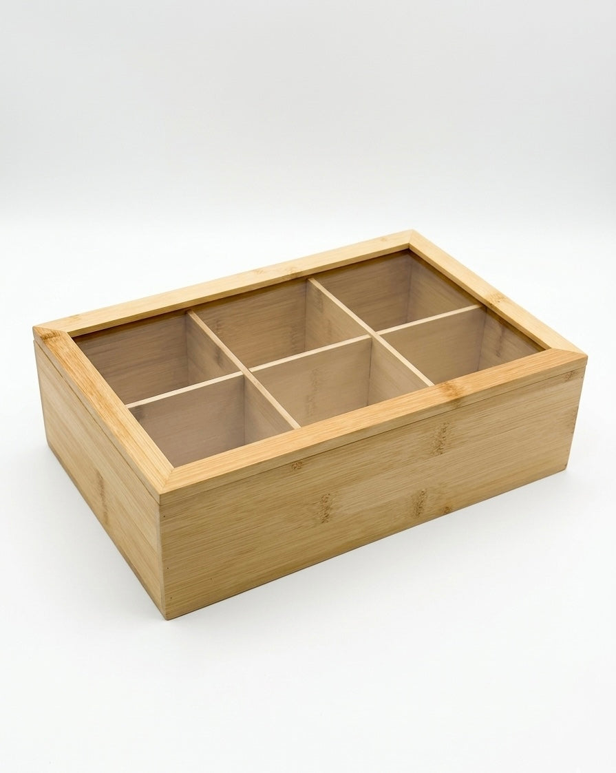 Bamboo Tea Organizer with Transparent Lid