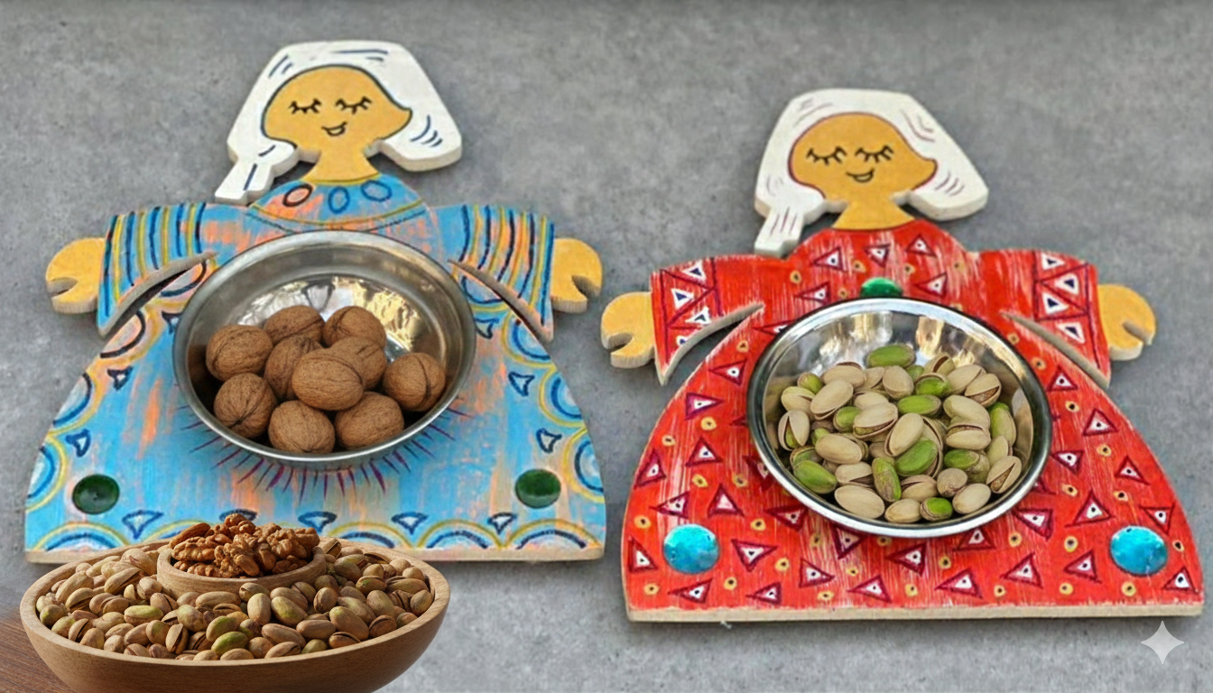 Whimsical Folk Art Serving Tray Set