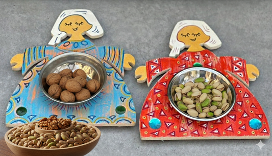 Whimsical Folk Art Serving Tray Set