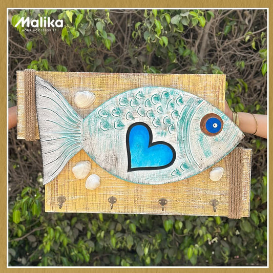 Artisanal Hand-Painted Nautical Fish Key or towel Holder