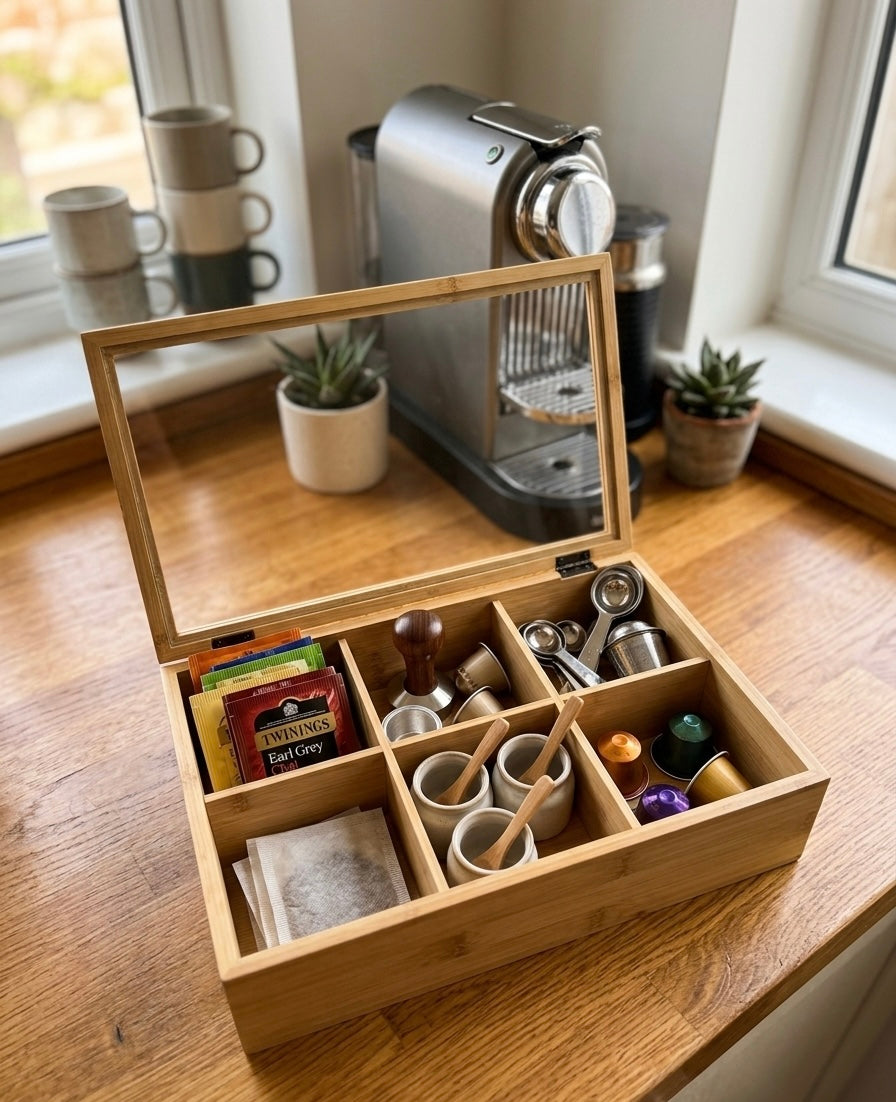 Bamboo Tea Organizer with Transparent Lid