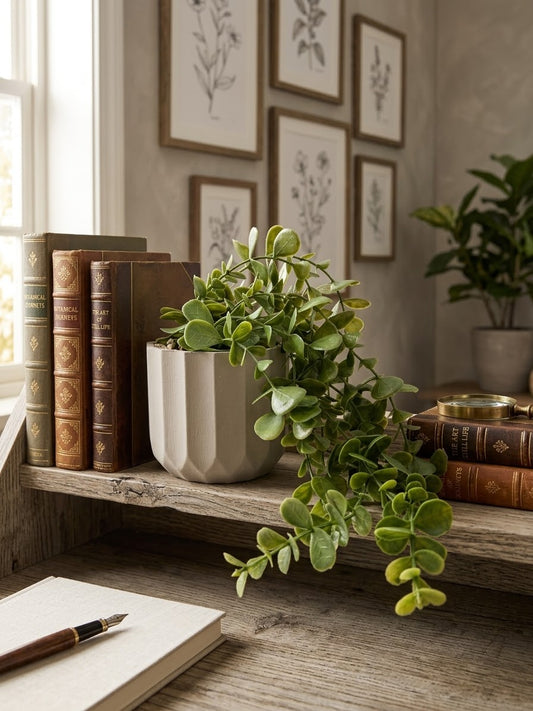 Modern Fluted Planter with Trailing Artificial Vine