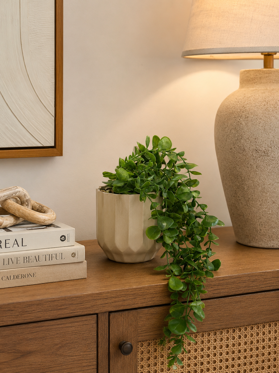Modern Fluted Planter with Trailing Artificial Vine