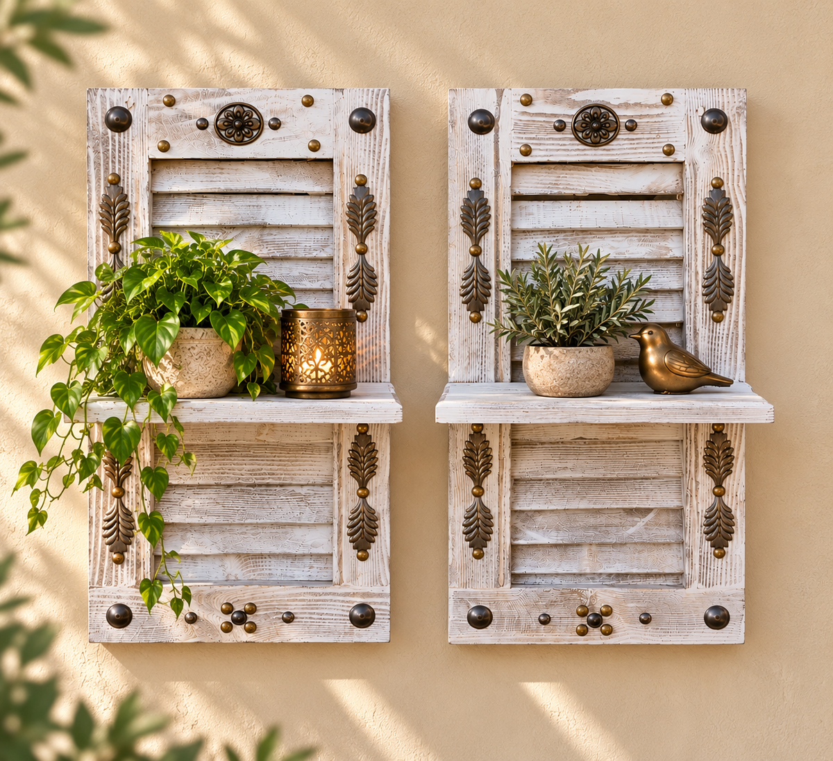 Handcrafted Rustic Wooden Shutter Wall Shelf