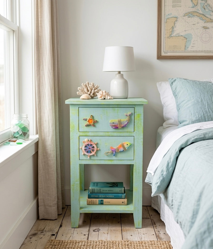 Coastal Cottage Hand-Painted Nautical Side Table & Nightstand