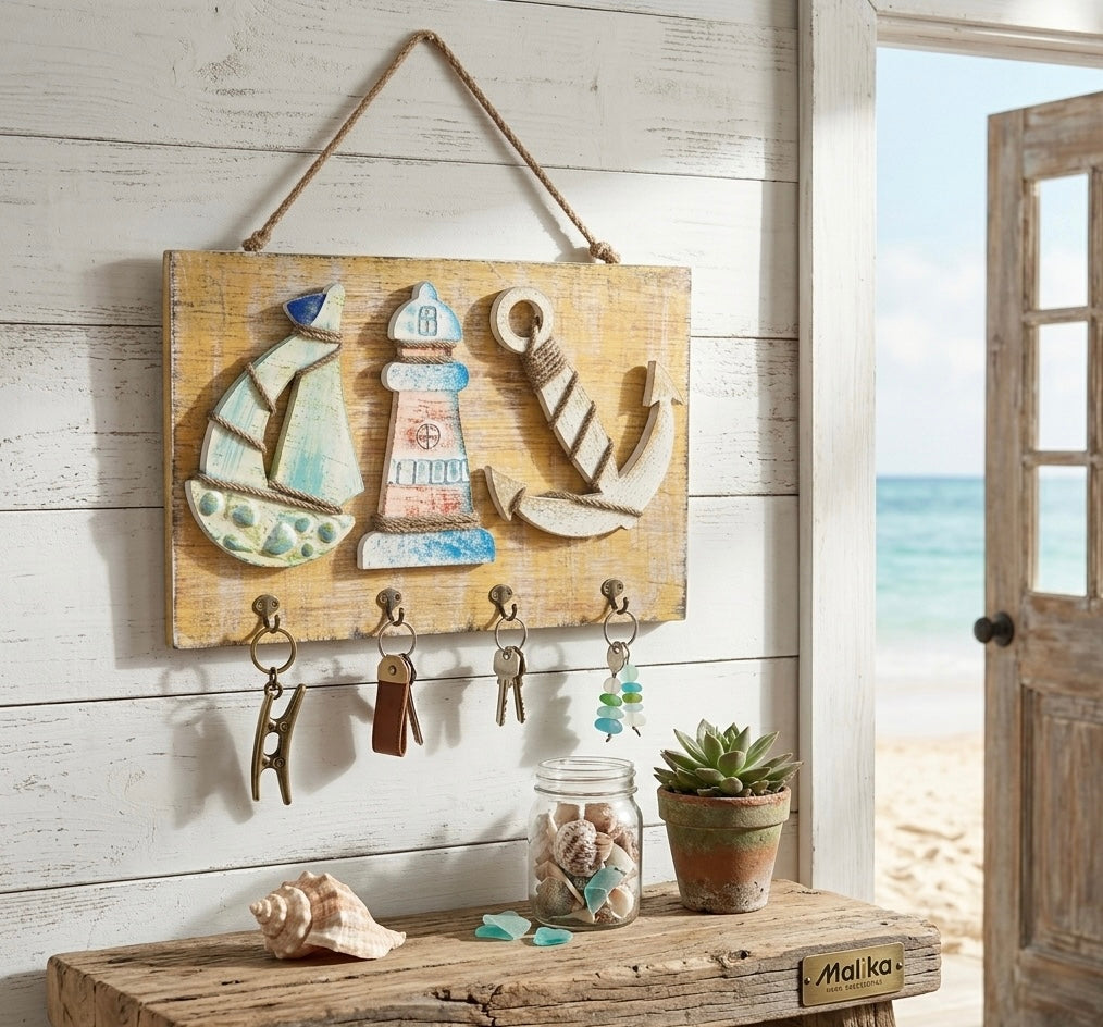 Malika Nautical "Sailboat, Lighthouse & Anchor" Key Holder
