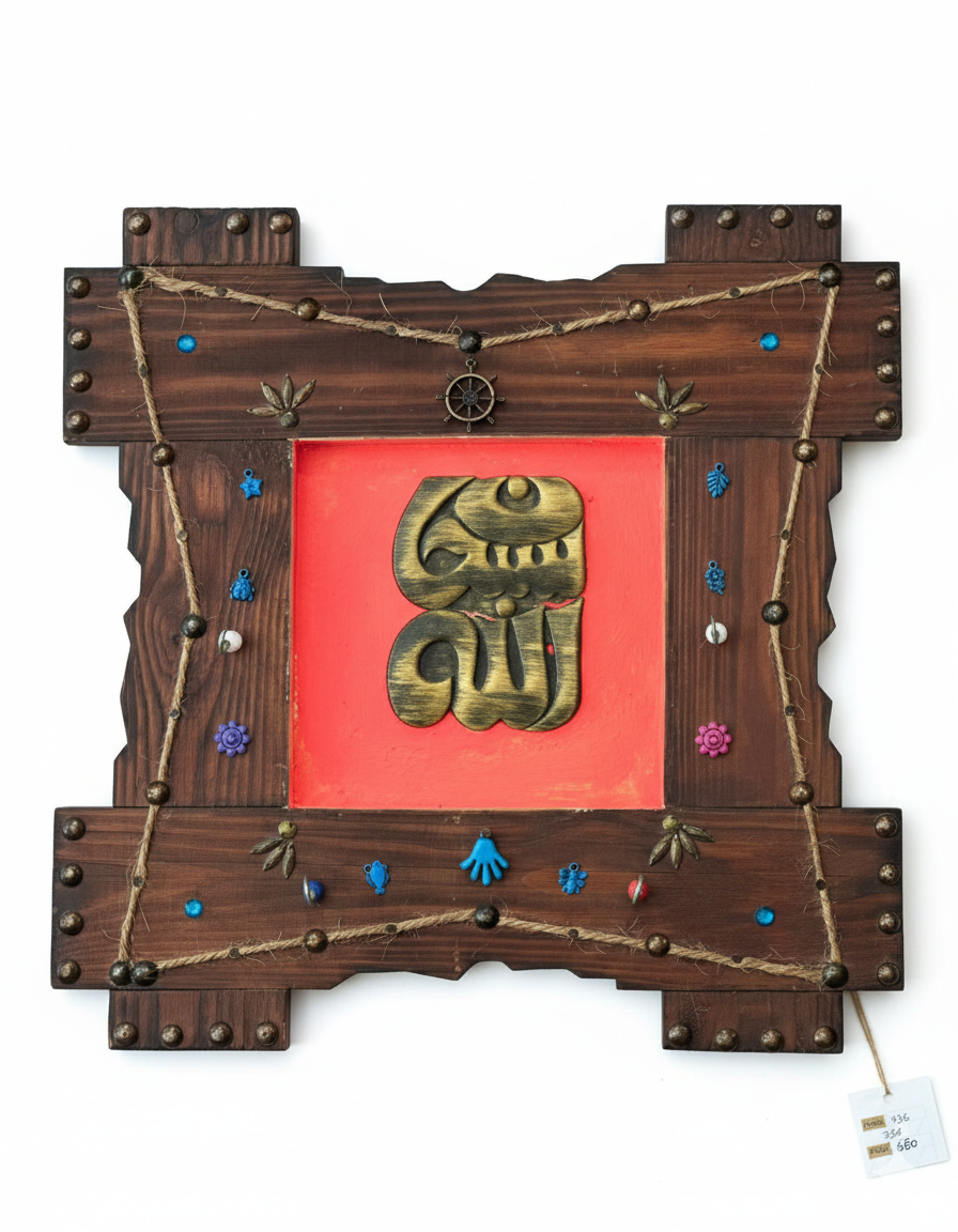 Handcrafted Rustic Wood & Brass Islamic Calligraphy Wall Art