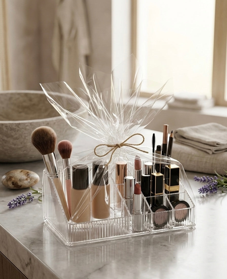 Clear Ribbed Vanity & Makeup Organizer