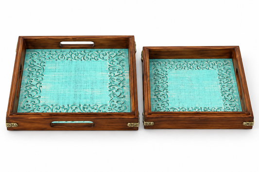 Heritage Carved Wooden Serving Tray Set
