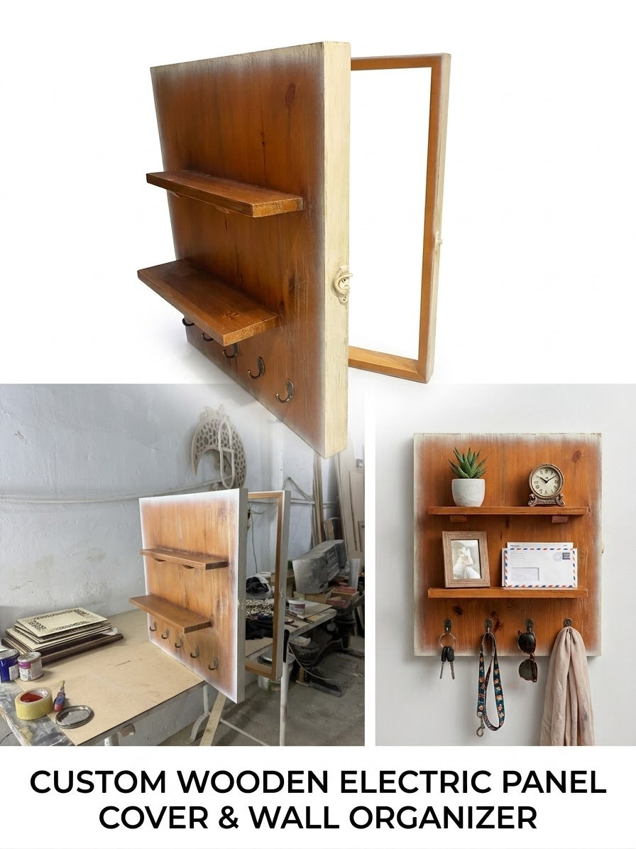 Rustic Wooden Electric Panel Cover & Wall Organizer (60 x 60 cm)
