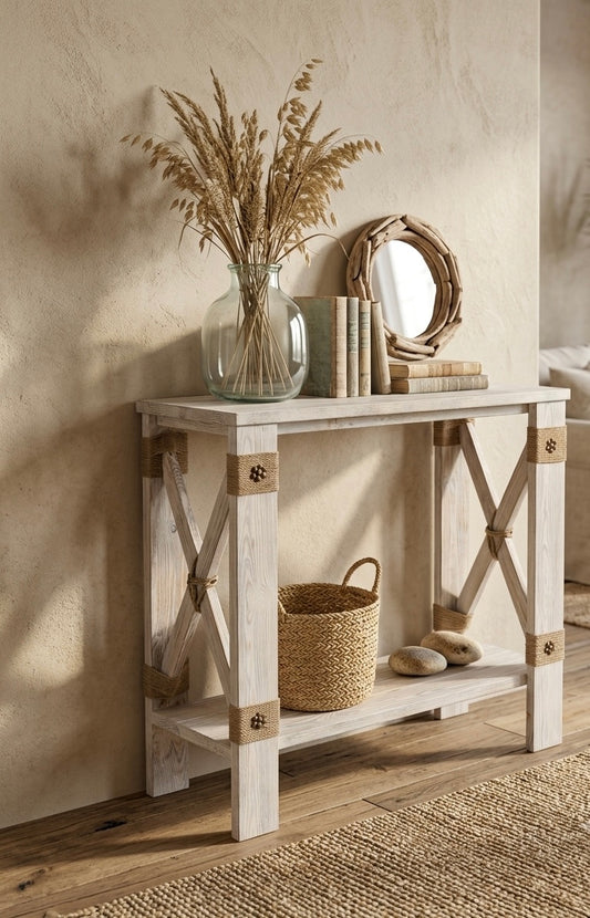 Rustic Whitewashed Console Table