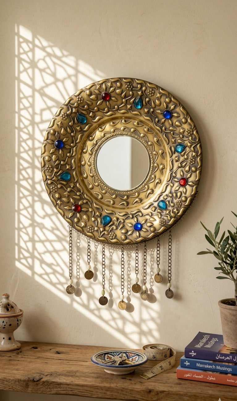 Handcrafted Copper Jeweled Mirror – 35 & 40cm