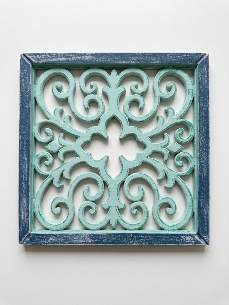 Hand-Carved Wooden Scrollwork Wall Art Set of 4