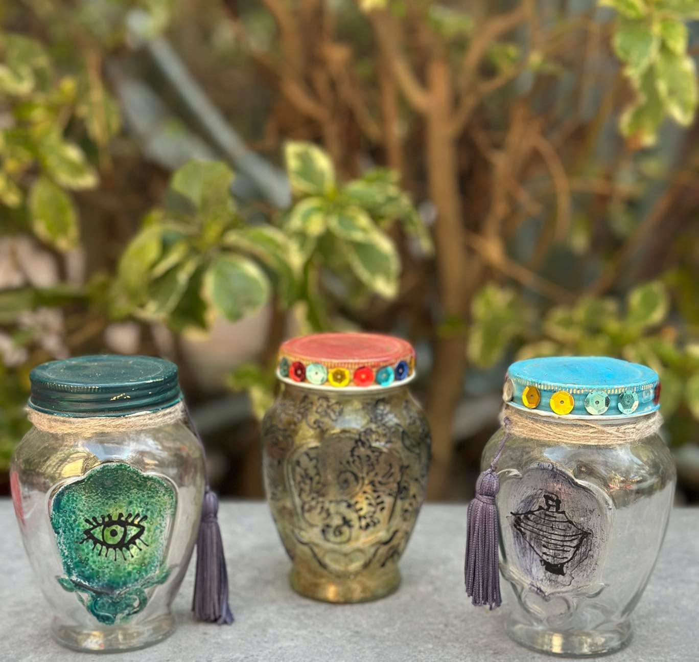 Artisan Hand-Painted Glass Jar Trio 