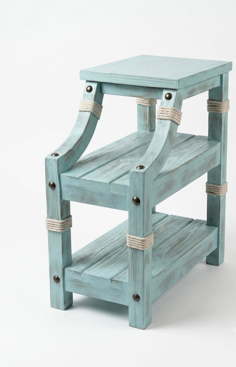 Rustic Nautical Blue Wooden Side Table