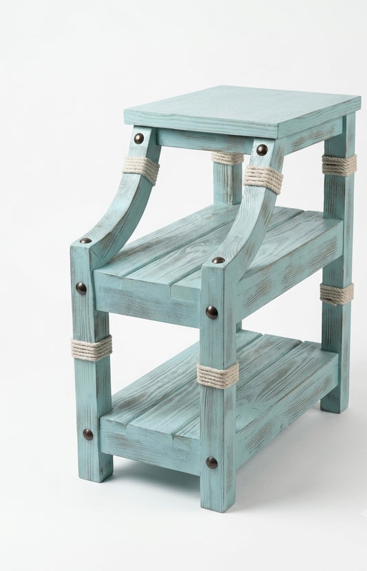 Rustic Nautical Blue Wooden Side Table