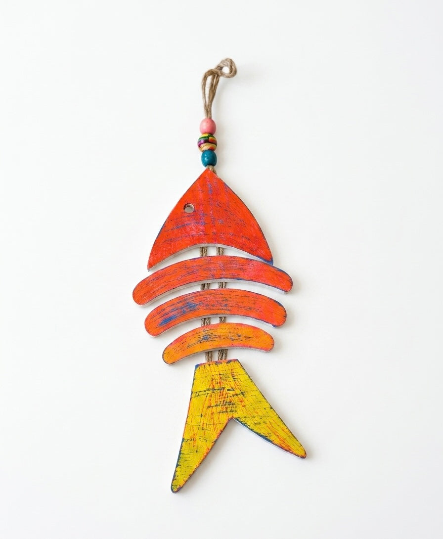 Nautical Hand-Painted Wood Fish Wall Hanging
