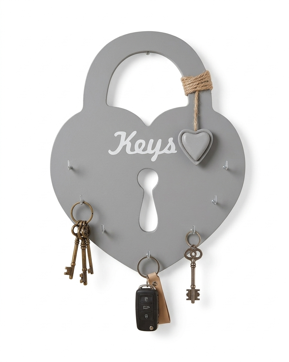 Heart-Lock Wooden Key Organizer