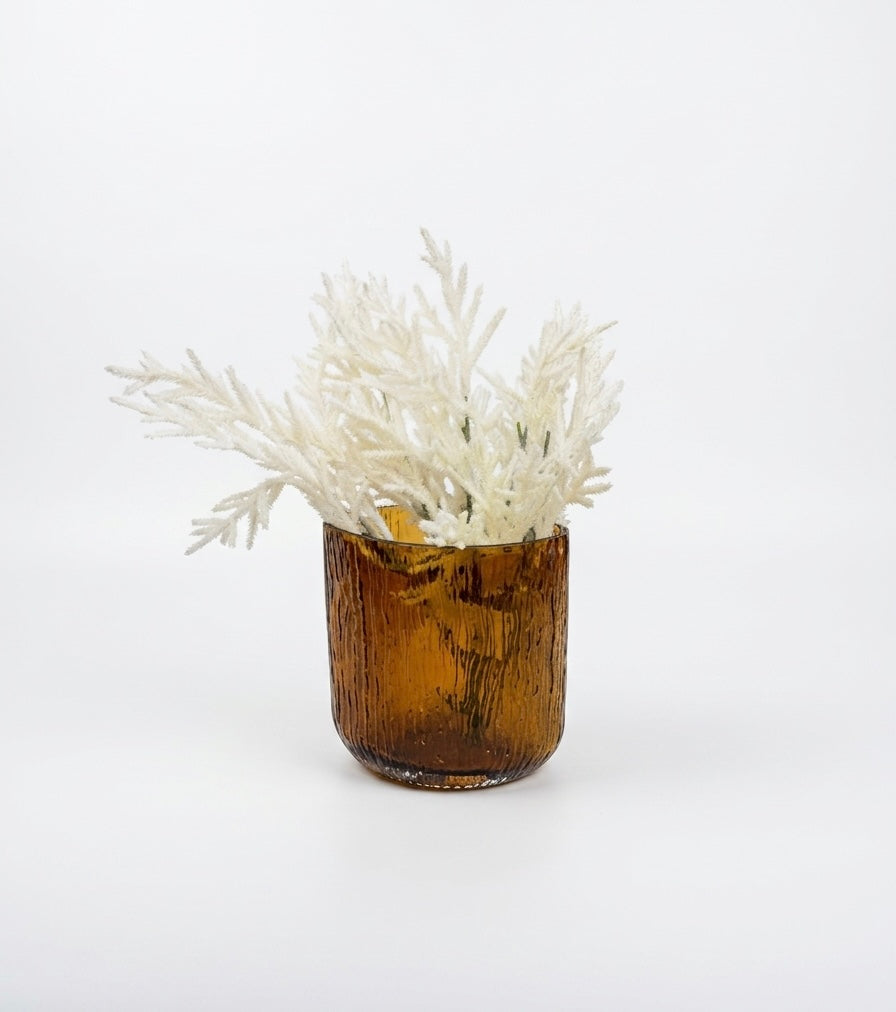 Gilded Amber Textured Glass Vase & Frosted Botanical Set