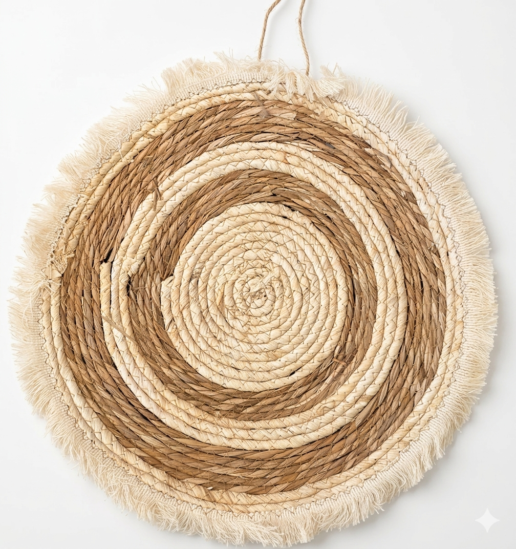 Boho Woven Straw Wall Hanging Art