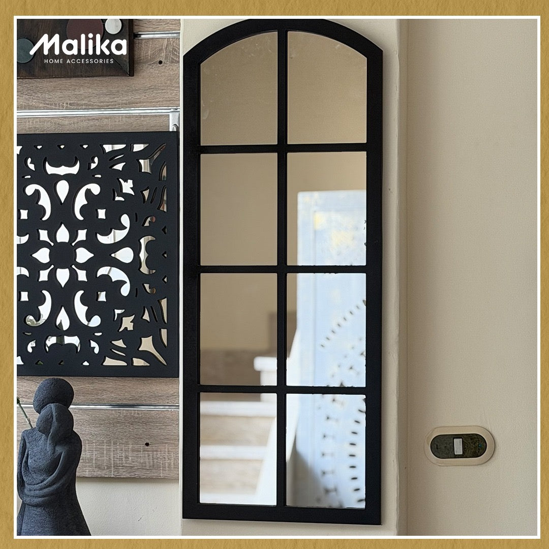 Industrial Arched Window-Pane Wall Mirror (100cm x 40cm)