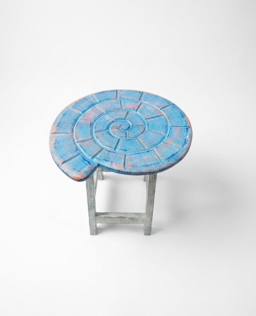 Handcrafted Spiral Nautilus Accent Table & Stool
