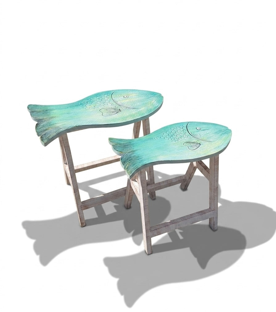 Nautical Nested Side Tables – Fish-Shaped Accent Trio (Set of 2)
