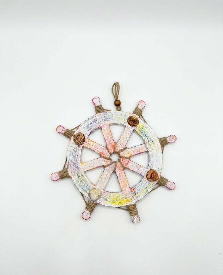 Ship Wheel Wall Decor with Real Sea Shells 