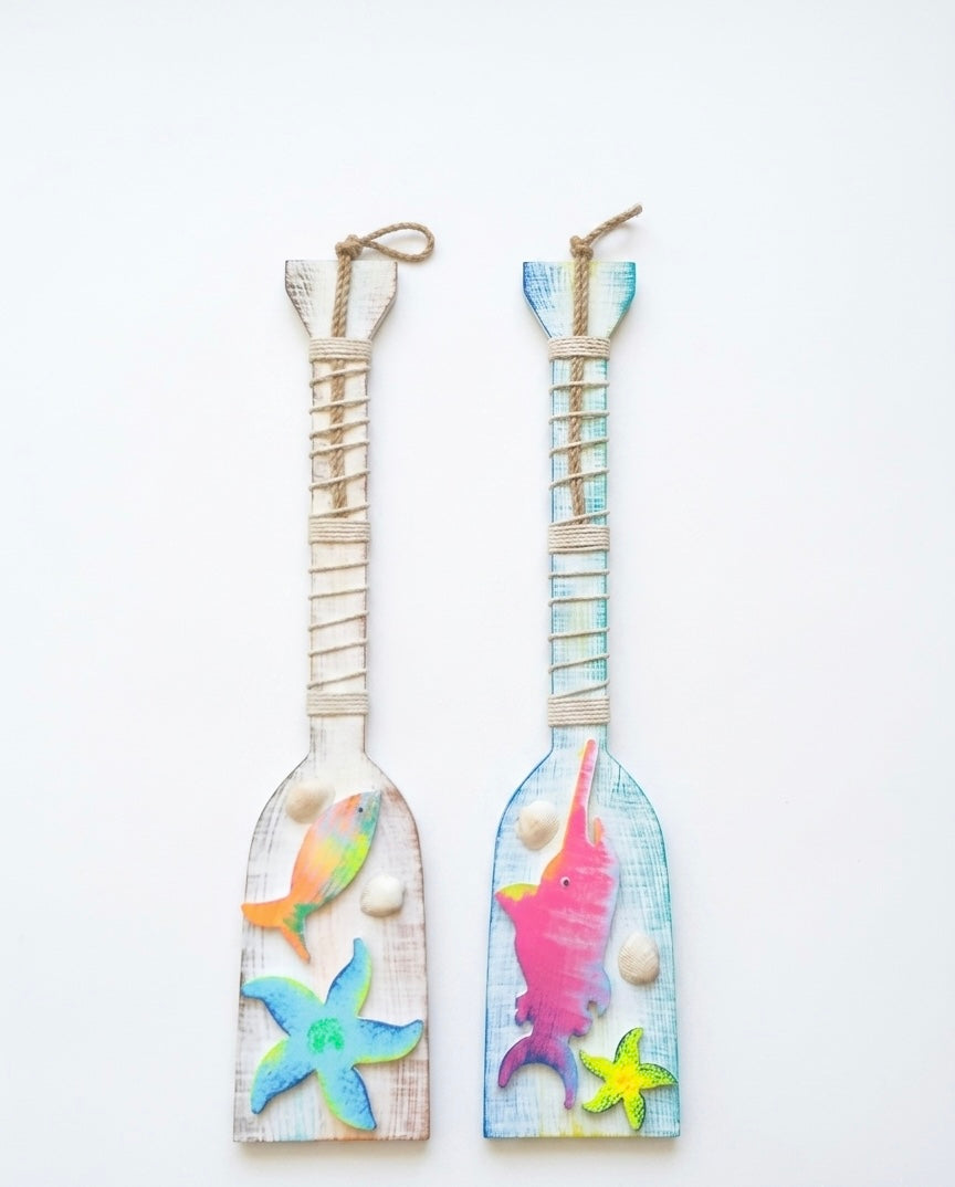 Nautical Starfish & Seashell Wooden Oars (Set of 2)