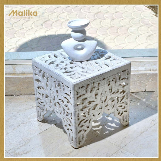 Hand-Carved Floral Lattice Side Table
