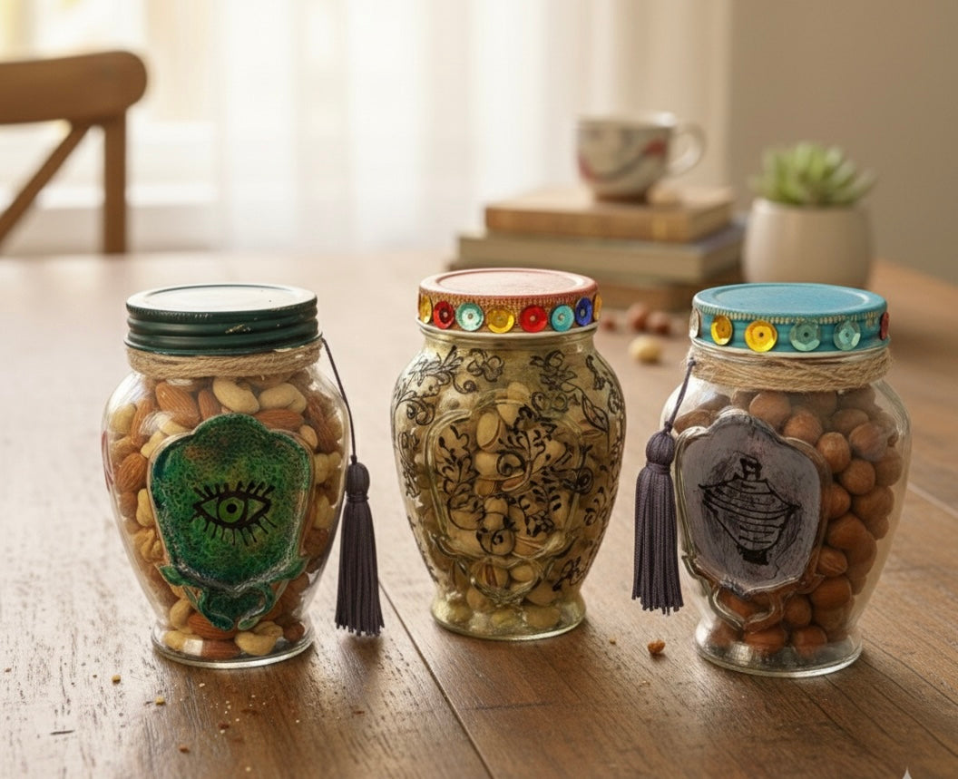 Artisan Hand-Painted Glass Jar Trio 
