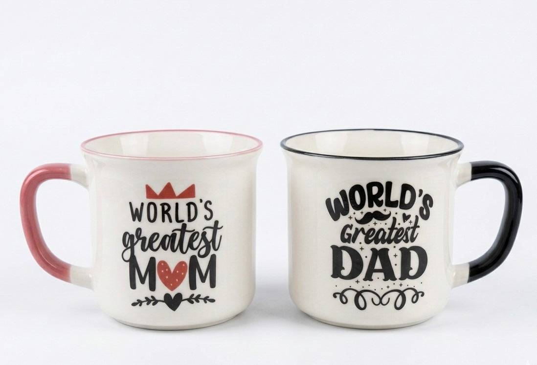 World’s Greatest Mom & Dad Premium Ceramic Mug Set – 2-Piece Gift Bundle
