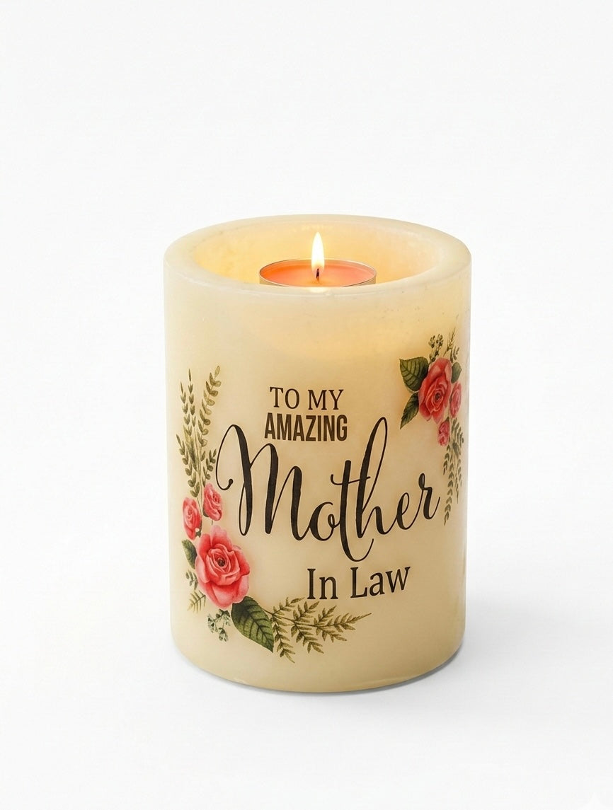 Personalized 13cm Pillar Candle Holder – Multi-Design Tribute for Loved Ones