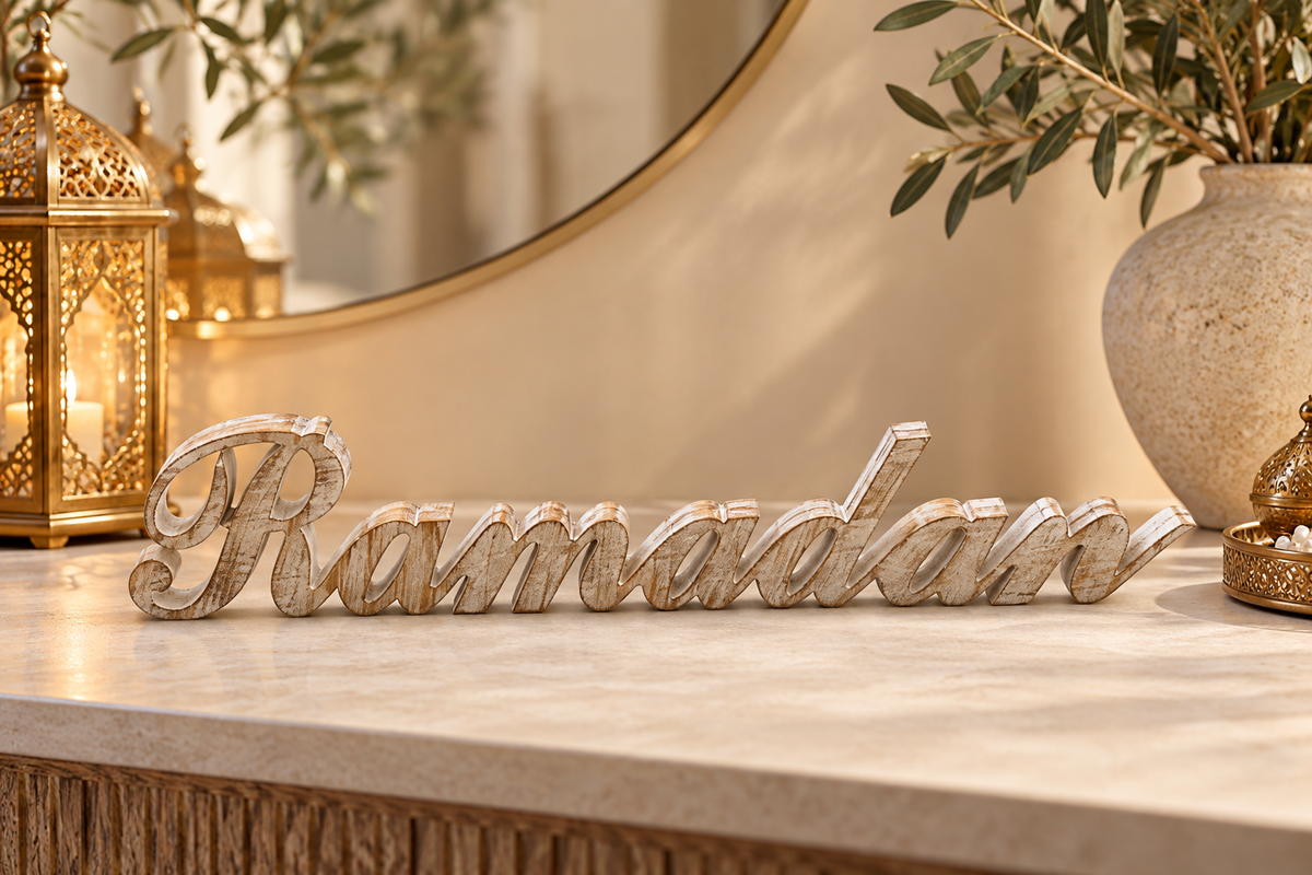 Ramadan Kareem Laser-Cut Wood Script