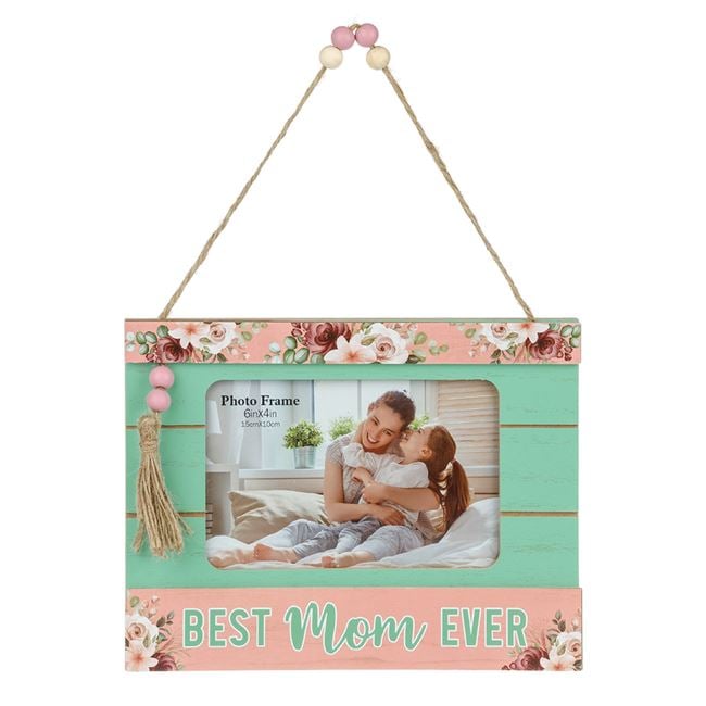 Floral "Best Mom Ever" Shiplap Hanging Photo Frame